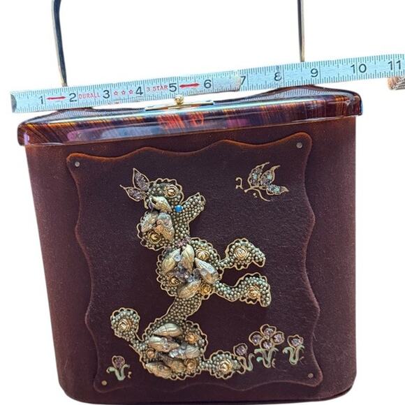 RARE!! VTG 1950 Toro N.Y.C. Lucite Embellished Poodle Purse Felted Wool - Picture 6 of 16